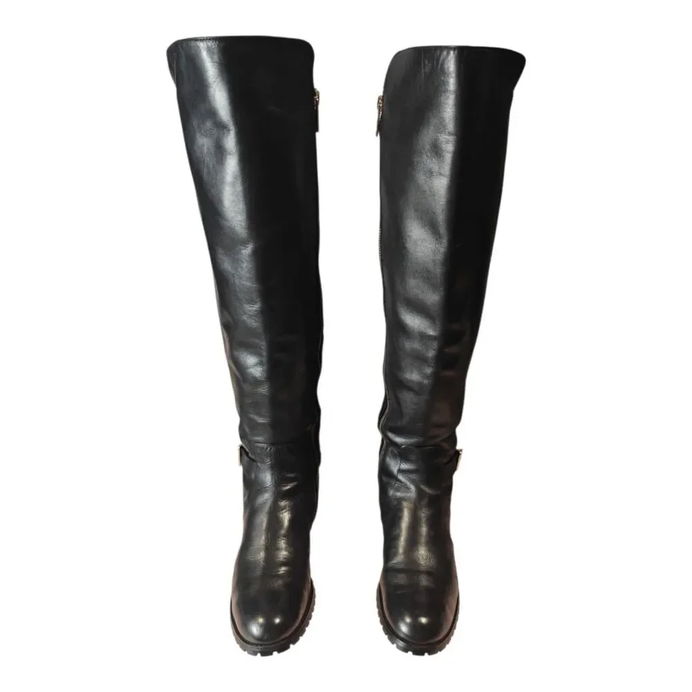 MICHAEL KORS Bryce Black Panel Leather Over The Knee Boot Size 8.5M